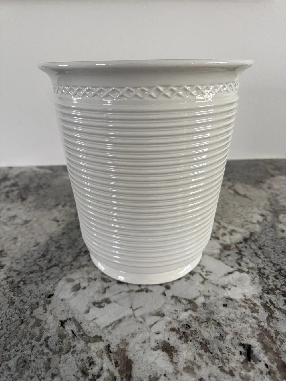 Martha Stewart White Ceramic Ribbed Waste Basket